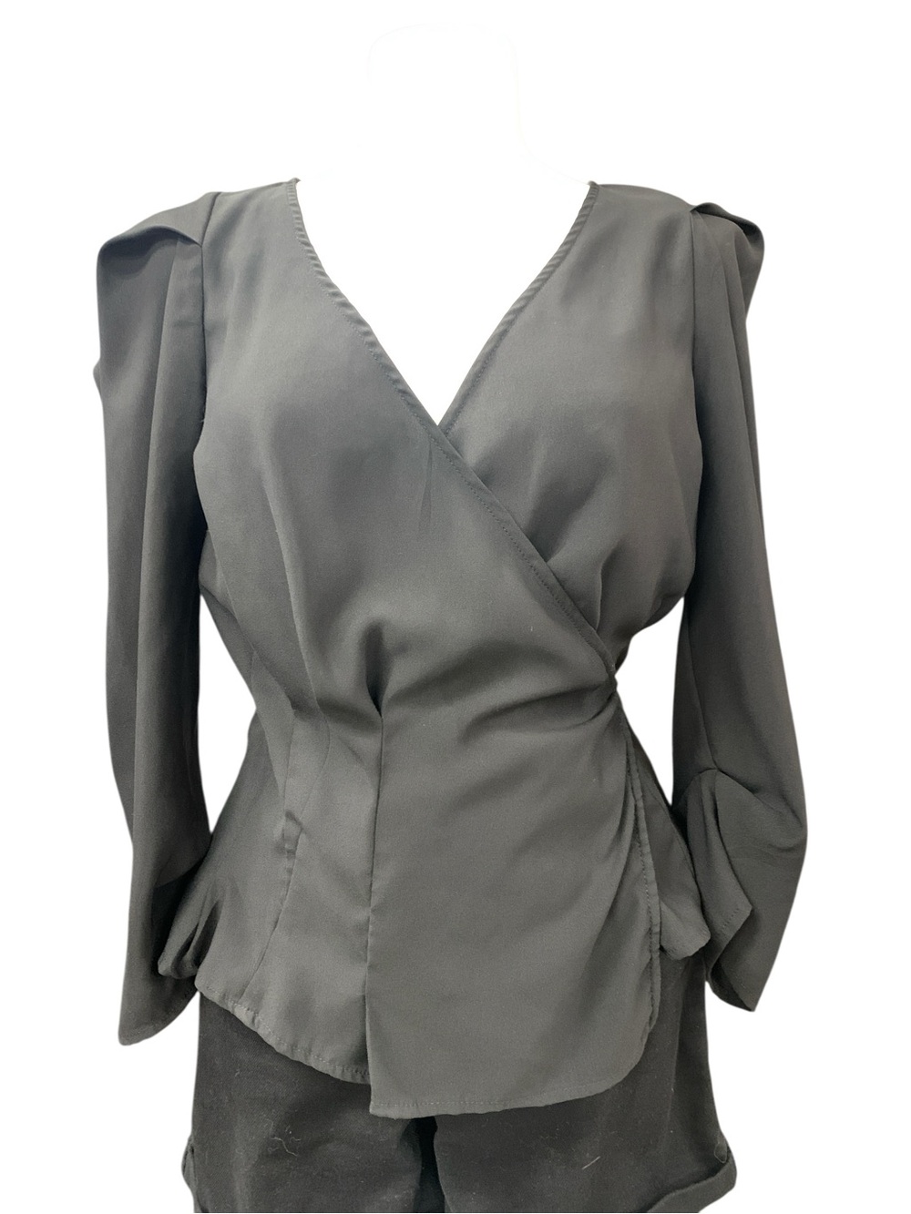 Lumiere Charcoal Wrap-Style Blouse Size M